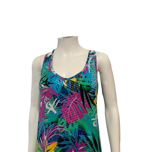 Blue Tropical Print Bodycon Midi Dress V neck Floral Plus Size - Picture 10 of 15